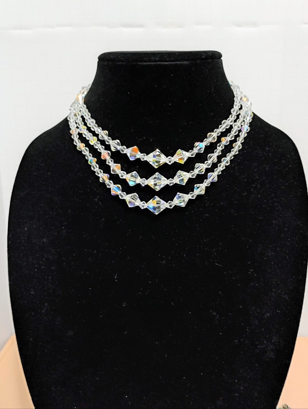 Vintage Three Strand Aurora Borealis Necklace